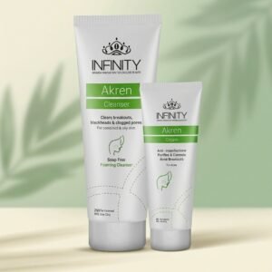 روتين متكامل من اينفينتي اكرين الغسول + الكريم لإزالة الرؤوس السوداء واثار الحبوب وعلاج حب الشباب وتنظيف المسام بعمق وتقليل إفراز الدهون مناسب للبشره الدهنيه و المختلطه والمعرضه للحبوب