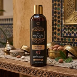 شامبو ارجازون بزيت الارجان العلاجي لعلاج جفاف الشعر و التلف الناتج عن الصبغات والكيماويات والهيشان و التقصف و يعمل على ترميم الشعر المجهد، وترطيبه وزيادة نعومته ولمعانه و يناسب الشعر المعالج بالبروتين ليحافظ عليه خالي من السلفات، الصوديوم، والسيليكون 250 مل